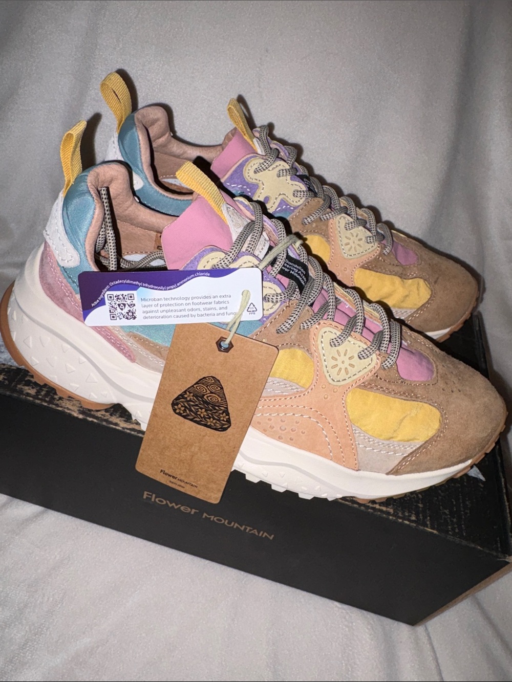 NWT Flower Mountain WAVE WOMAN Suede and fabric sneakers - Beige- Light pink - Picture 11 of 16